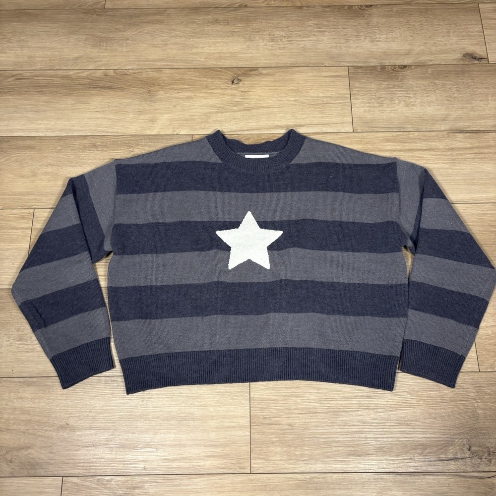 Urban Weekend Size XL Gray Crop Striped Colorblock Star‎ Sweater Crewneck Knit